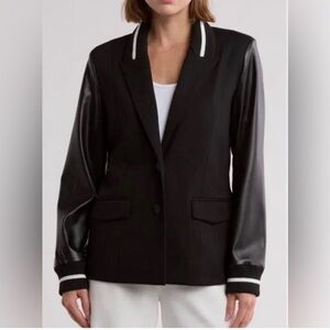 Laundry By Shelli Segal Black Blazer with Faux Leather Sleeves